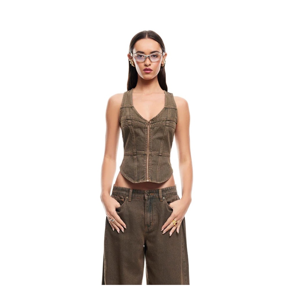 Lioness Olive Green Denim Corset Tank Top